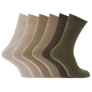 Pánske pančuchy / ponožky, 100% bavlna, rebrované, 6-pack MB144 (39-45 EU) (Brown/Beige/Olive)