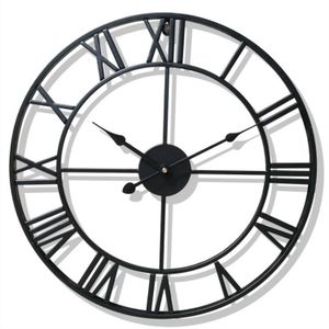 Nástěnné hodiny velké kovové retro loftové římské černé 47 cm