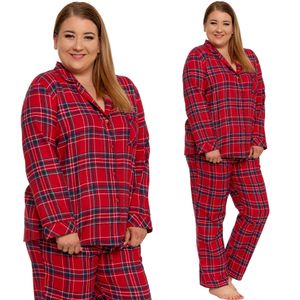 Moraj dámske pyžamo s gombíkmi Vianočné dlhý rukáv + pyžamové nohavice 100% bavlna 6200-001, farba: červená, veľkosť: 2XL