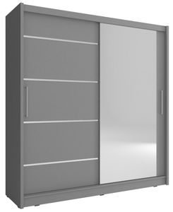 Furniture24 Schwebetürenschrank MAJA I 200 ALU Schrank Kleiderschrank mit Spiegel Graphit, 200 cm breit