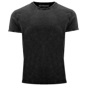 Cooles Angesagtes Herren T-Shirt Vintage Shirt Basic ohne Aufdruck Used Look Slim Fit Neverless® schwarz L