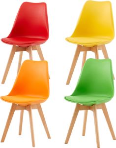 HJ_WeDoo 4er Set Esszimmerstühle mit Massivholz Buche Bein, Skandinavisch Design, 1 Rot + 1 Gelb + 1 orange Farbe + Grün