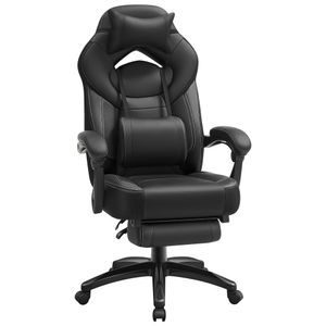 SONGMICS Gamingstuhl Bürostuhl mit Fußstütze Schreibtischstuhl ergonomisches Design verstellbare Kopfstütze Lendenstütze bis zu 150 kg belastbar schwarz OBG077B01