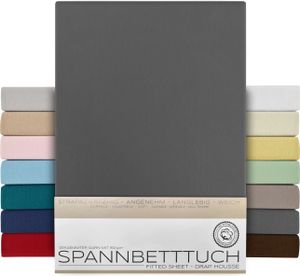 BEAUTEX Spannbetttuch Standard - 180x200x30 cm Dunkelgrau, Bettlaken aus gekämmter Baumwolle, Premium Jersey 160g/m²