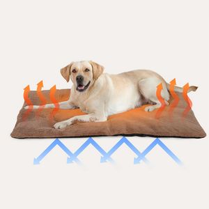 Wärmedecke Hund 115 x 72 cm - Selbstheizende Decke Hund, Waschbar Hundematte, Heizdecke Hund, Wärmematte Hund Flauschig Warme, Khaki