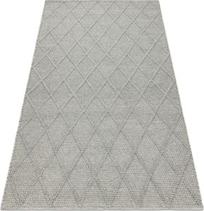 Wollteppich TAHAR 99001G grau - HANDGEWEBT Schlinge, Rauten, Boho Grau 200x290 cm