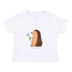 Mr. & Mrs. Panda 6. - 12. Monat Organic Baby Shirt Igel Blumen - Weiß - Geschenk, Gute Laune, Tiere, Genesungswünsche, Besuch, Krankenhaus, lustige Sprüche, Tiermotive