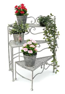 DanDiBo Blumentreppe Innen Metall Weiß Grau 55 cm Blumenständer mit 3 Ablagen 96125 Blumenständer Blumensäule Pflanzenständer Balkon Vintage