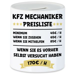 KFZ Mechaniker Preisleiste Spardose Schwarz Beruf Arbeit Job Autos Autohaus Technik Werkstatt Werkzeug Auto