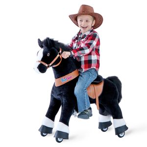 PonyCycle Jazdecký kôň na kolieskach pre deti 4-8 rokov s brzdou a zvukom/90 cm výška Pony Bicycle Ride Black Horse Plyšová hračka Ux426