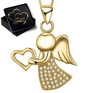 Frauen Mädchen Engel Halskette mit Anhänger echt 925 Sterling Silber Gold K797+V11+42cm