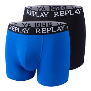 REPLAY Pánské boxerky, 2 balení - trenýrky, bavlna Stretch Blue/Black M (Medium)