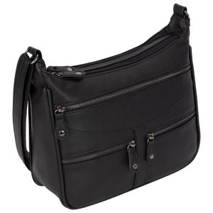 Damen Tasche Schultertasche Umhängetasche Crossover Bag Leder Optik Handtasche Schwarz