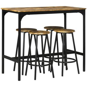 HOMCOM Barový stůl s barovými židlemi, 5dílná sada barových stolů, kuchyňský stůl se 4 barovými židlemi, jídelní set v industriálním designu, do kuchyně, jídelny, kov, rustikální hnědá barva