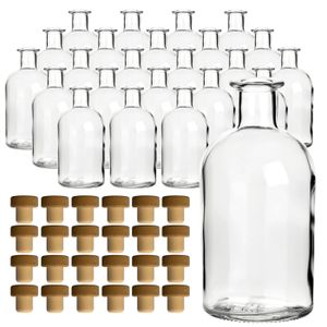 gouveo 24er Set Glasflaschen 250 ml Apotheker mit Holzgriff-Korken - Kleine Flasche 0,25 l zum Befüllen und Verschenken - Flasche für Likör, Schnaps, Öl, Essig