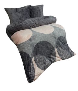 Wendebettwäscheset Teddyplüsch Mikrofaser 200x220 cm Rosa Grau Anthrazit Kreise mit Reißverschluss