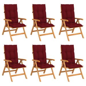 Verstellbare Gartenstühle mit Auflagen Massivholz Teak V2 | Hannah : Farbe - Weinrot, Größe - 6 Stk.