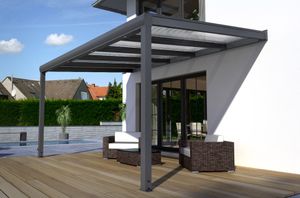 Caldari Terrassenüberdachung Premium Alu anthrazit, 7,06x3,00m, REXOclear 16mm, 3-fach, bronze