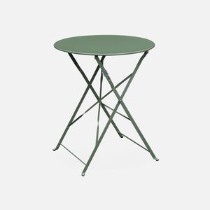 Klappbarer Bistro-Gartentisch - Emilia rund Grüngrau - Runder Tisch Ø60cm aus pulverbeschichtetem Stahl