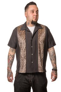 Steady Clothing Hemd Leopard Schwarz Vintage Bowling Shirt Retro Rockabilly