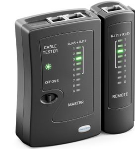 deleyCON Netzwerk Kabeltester RJ11 RJ12 RJ45 ISDN LAN Netzwerkkabel Patchkabel CAT6 CAT7 CAT8 Kabel Tester Leitungstester Kabelprüfer - Schwarz