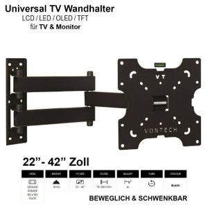 TV-Wandhalterung LCD LED Fernseher Wandhalter Wandhalterung Universal 22 - 42 Zoll Neigbar Schwenkbar VESA 200x200 100x100 75x75 max. 30kg von Vontech designed in Germany
