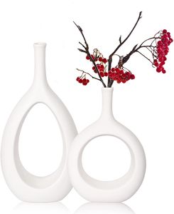 2 Sets moderne dekorative hohle ovale Vasen, Wohnzimmer, Küche, Büro, Zuhause, Tisch (30cm + 25cm)