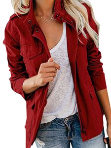 Damen Langarm Strickjack Einfarbig Jacken Mehreren Taschen Knöpfen Mantel Freizeitjacke Bordeaux,Größe 2XL