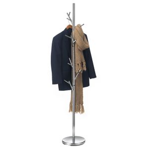 Kleiderständer ZENO aus Metall, Garderobenständer in chrom Optik, Jackenständer mit 6 praktischen Haken
