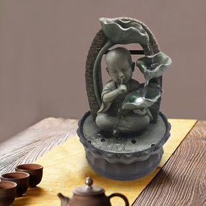 Zimmerbrunnen Tischbrunnen Buddha Deko Brunnen Kunstharz mit Led Lichtquelle 4 Farben Steingarten Dekoration Geschenke
