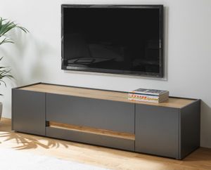 TV - Lowboard TV - Unterteil Center in grau matt und Eiche Wotan 170 cm
