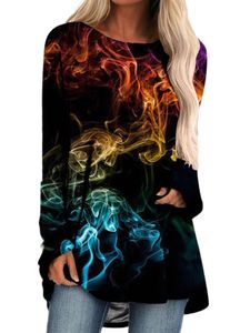 Frauen Langarm Sweatshirts Crew Neck bequeme abstrakte Drucktunika Bluse komfortabel, Farbe:Stil-H, Größe:5xl
