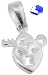 Kettenanhänger Anhänger Herz Schloss mit Schlüssel mit Zirkonia glänzend 925 Silber 13 x 11 mm inkl. kleiner Schmuckbox