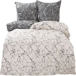 Bettwäsche 100% Baumwolle 135x200 cm Renforce Marmor Anthrazit Weiß Wendefunktion 2 tlg