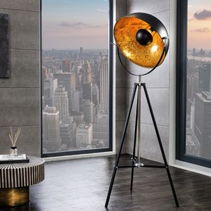 Industrial Stehlampe BIG STUDIO 160cm schwarz Blattgold-Optik  Stehleuchte Wohnzimmer