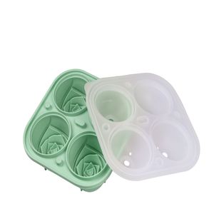 HAPPINY 3D Rose Ice Molds 2.5 Inch Large Ice Cube Trays Make 4 Giant Cute Flower Shape Ice Silicone Rubber Fun Big Ice Ball Maker - Ai Green Rose Ice Tray
