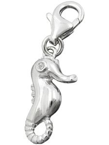 Anhänger 16x8mm Charm Seepferdchen mit Zirkonia glänzend rhodiniert Silber 925 silber 16x8mm
