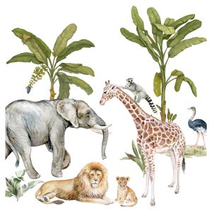 Little Deco Wandtattoo Kinderzimmer Jungen Safari Tiere | 100 x 55 cm (BxH) | Wandsticker Giraffe Löwe Elefant Wandaufkleber DL698