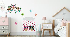Muralo Wandsticker Bunte Eulen mit Schmetterlingen 50 x 100 cm Wandtattoo Wanddeko Aufkleber Set Kinderzimmer XXL