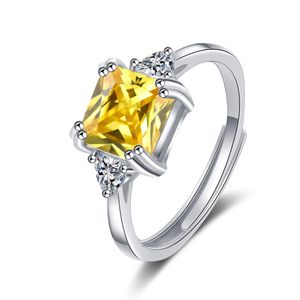 S925 Sterling Silber Gelb Rosa Quadrat Zirkon Ring für Frauen Einstellbare Größe Ring Verlobung Schmuck Set Mädchen Geschenk