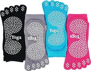 Yogasocken Rutschfeste Sportsocken mit Gummisohlen, Damen Zehensocken für Pilates Yoga Tanz Gym Kampfsport, 4 Paare