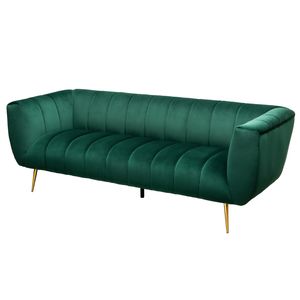Retro 3er Sofa NOBLESSE 225cm smaragdgrün Samt 3-Sitzer mit Ziersteppung 3er Couch