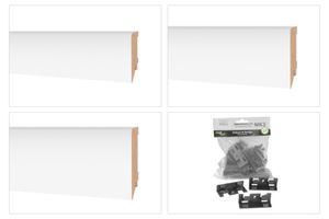 HEXIM Sockelleisten 70/85/100mm - MDF Fußleiste weiß für Fließen, Laminat, Vinyl & Teppich (16 x 70mm / 2 lfm - MS7016) -  Cube Abschluss Leisten Teppichboden