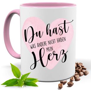 Valentinstag Geschenk Tasse Rosa | Du hast mein Herz | Liebestasse | Kakao- Kaffee- Tee- Fototasse| Geschenke für männer frauen | Keramik Tasse |Spülmaschinenfest
