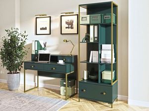 Arbeitszimmer Set "Cloe" Schreibtisch Bücherregal grün gold