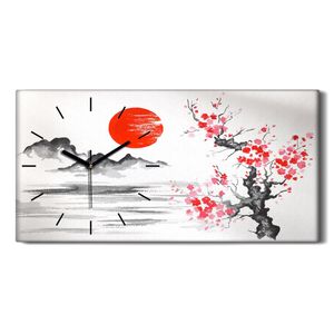 Wanduhr Leinwand Bild Uhr Quarz 60x30 Traditionelle japanische Malerei Tinte - schwarze Hände