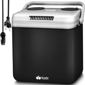 tillvex cool box electric 32L antracyt | mini lodówka 230 V i 12 V do samochodu kempingowego | chłodzi i ogrzewa | tryb ECO