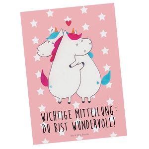 Mr. & Mrs. Panda Postkarte Einhorn Mitteilung - Rot Pastell - Geschenk, Grußkarte, Geburtstagskarte, Geschenkkarte, Einhörner, Valentinstag, Einladungskarte, Valentine