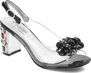 LAURA VITA Vinylsandalette durchsichtig/schwarz mit bunten Glasperlen im Absatz und schwarzer Glasperlengarnitur Grösse 38 EU LAURA VITA Vinylsandalette durchsichtig/schwarz mit bunten Glasperlen im Absatz und schwarzer Glasperlengarnitur Grösse 38 EU