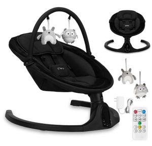 MoMi KENANI ONYX Babywippe - 5 Schwingung, Musik Timing, Bluetoothfunktion, LCD-Panel - Schwarz